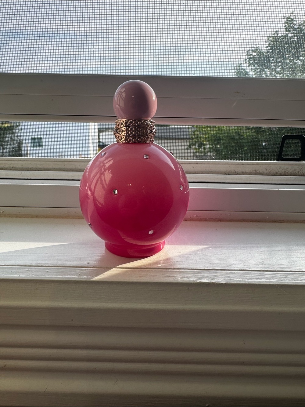Pink Decorative Glass Orb Bottle with Rhinestone Accents